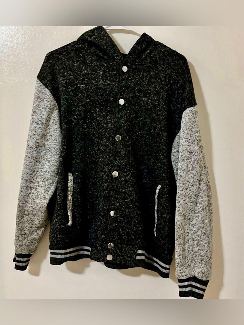 ROK Black & Gray Hooded Varsity Bomber Jacket